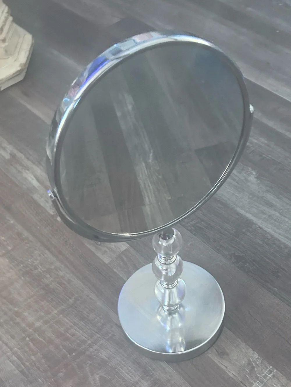 Vintage Chrome Vanity Makeup Regular & Magnifying Mirror Double Sided Table 15”
